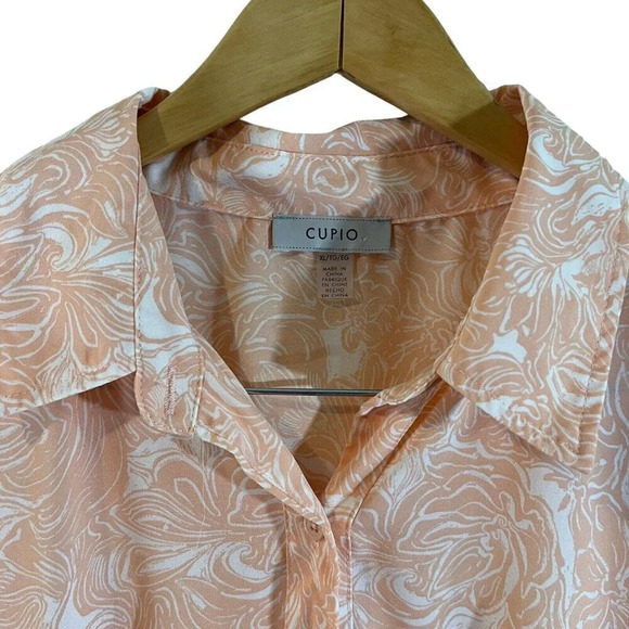 Cupio Button Up Blouse XL Light Pink And White Floral Lightweight Collared Shirt - Picture 6 of 6